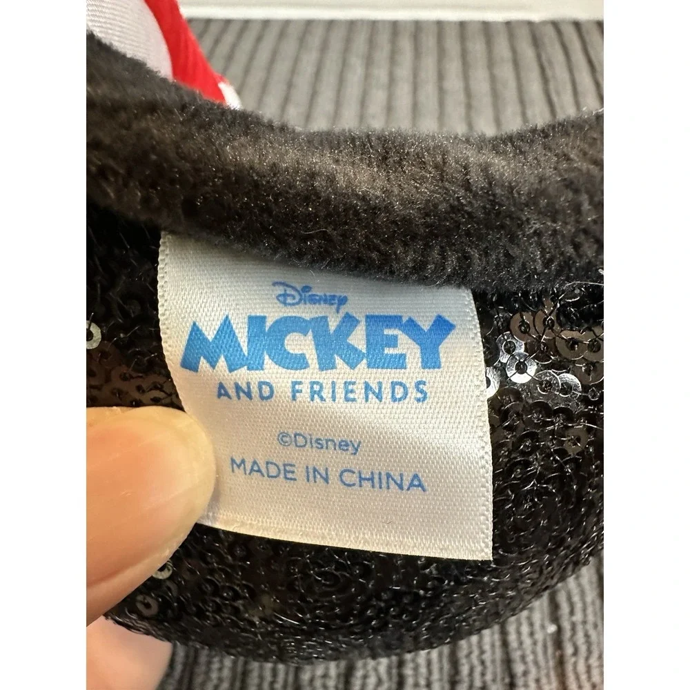 Disney Mickey And‎ Friends Minnie Mouse Red & White Polka Dot Bow Black Sequin